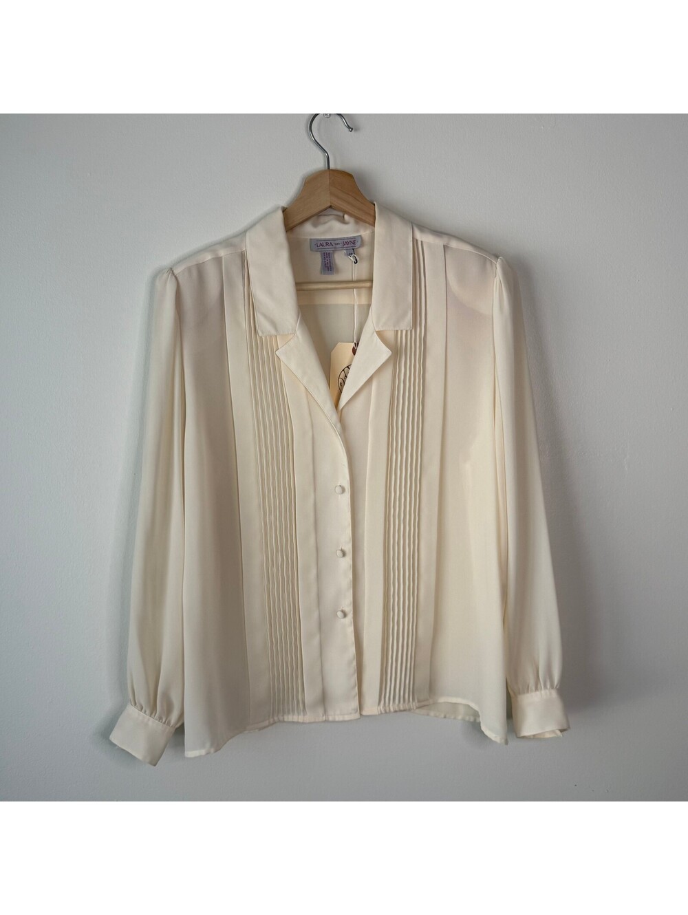 Vintage Laura and Jayne Pintuck Pleats Ivory Long Sleeve Blouse Size 10